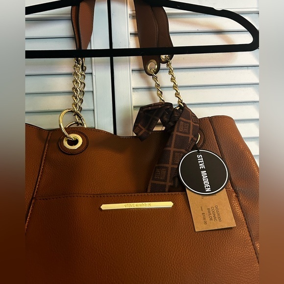 NWT Steve Madden Bwilde Flat Tote Large with another bag inside, cognac color. - Picture 5 of 9